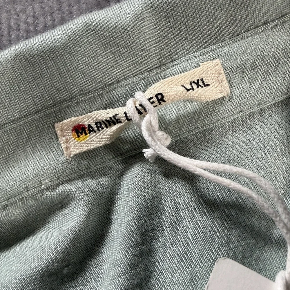 Marine Layer Polo Shirt Striped Grey Mist Short Sleeve Mens L/XL New - Picture 3 of 10